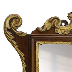 George III Chippendale design mahogany and parcel-gilt tripartite fret mirror with Hoho bird pediment