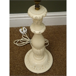  Cream painted standard lamp, reeded column (H149cm) and a similar table lamp (H50cm)  