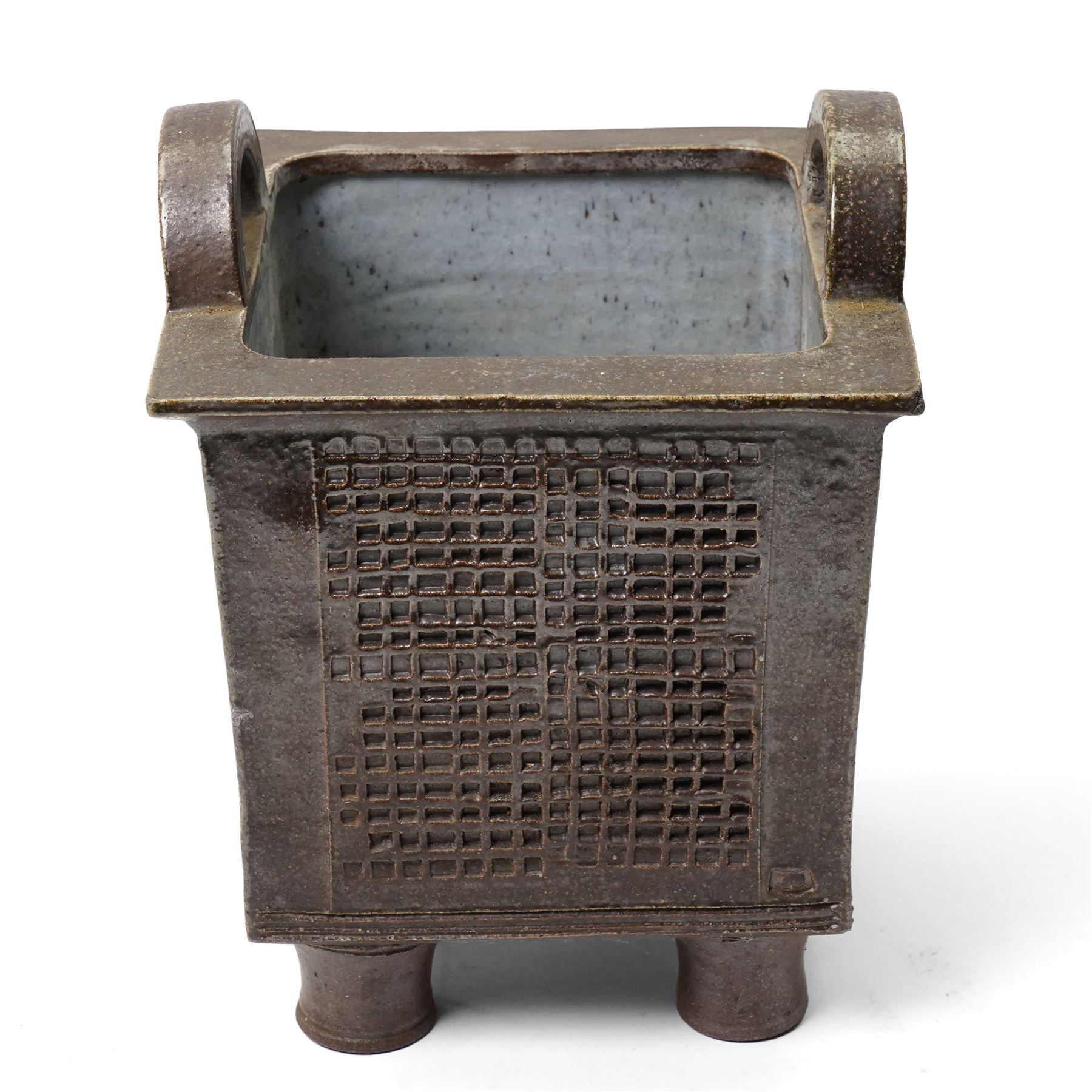 David Lloyd Jones (1928-1994): Salt-glazed Planter, of cubist design, impressed marks to one side, H35cm 
