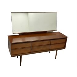Austinsuite - Mid-20th century teak dressing table, fitted with six drawers, mirror back; and matching Continental headboard