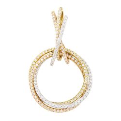 18ct tri-coloured gold diamond circular pendant, white, yellow and rose gold links each se...