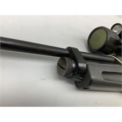Crosman .22 air rifle with gas cylinder, model AS2250, with bolt action, skeleton stock, moderator and Hawke 4x32 telescopic sight with infra red facility, serial no.803B11493, L88.5cm