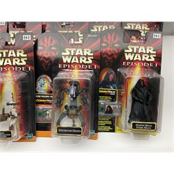 Star Wars - twenty-five 1998/1999 Star Wars Episode One figures and accessory sets by Hasbro in original card backed packaging; both Collection 1 and 2 with Electronic Commtalk reader for each figure's commtalk chip.