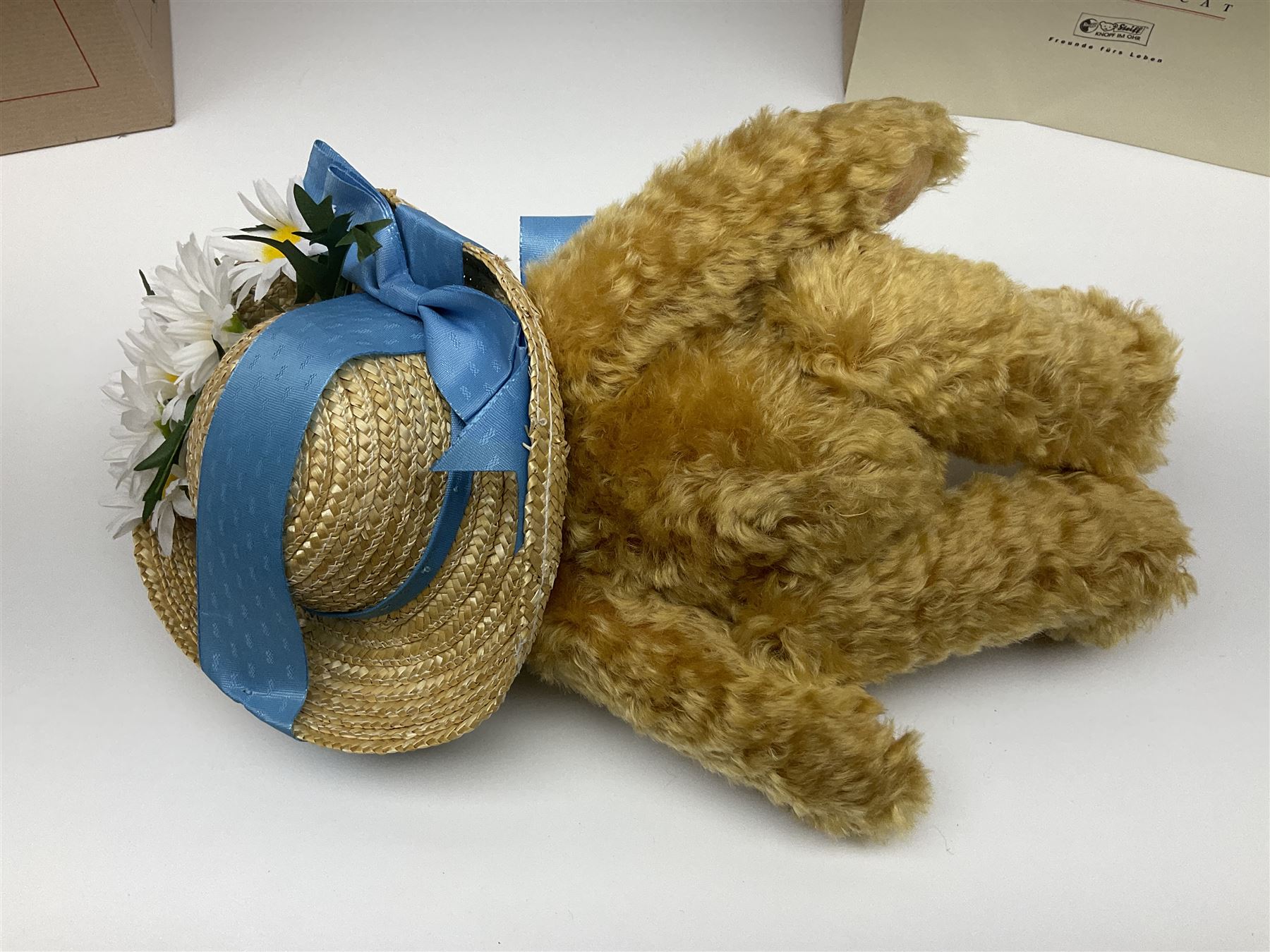 Two modern Steiff limited edition teddy bears - Prince William's 21st Birthday Bear with growler mechanism No.58/1500 H35cm; and Cherished Teddies Collection Daisy No.4269/5000 H33cm; both boxed with certificates (2)