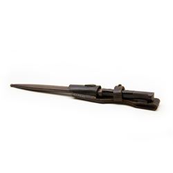 WWII German K98 bayonet by Clemen & Jung, the 24.5cm fullered blade marked 8647 h, with Bakelite grip and bluing to metal blade; in steel scabbard with corresponding numbers and leather frog, L42cm overall