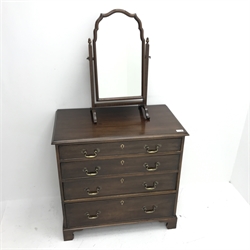 Small George III mahogany chest, moulded top, four graduating cockbeaded drawers, shaped bracket supports (W76cm, H75cm, D43cm), (*this item does not include the mirror)