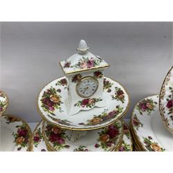 Royal Albert Old Country Roses pattern part tea and dinner service, including coffee pot, miniature teapot and stand, eight dinner plates, cake stand, sauce boat etc 