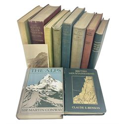Mountaineering - ten books including The Alps by Sir Martin Conway. 1910; Below the Snow Line by Douglas W. Freshfield. 1923; The Alpine Club Register 1857-1863 by A.L. Mumm. 1923; Mont Blanc by Roger Tissot. 1924 Medici Society; British Mountaineering by C.E. Benson. 1909; three works by Spencer Chapman etc (10)