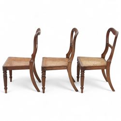 Gillows - Set of six mahogany dining chairs, each with curved top rail carved with floral medallion and scroll detail, fluted front supports, caned seats, the seat rail underside stamped HH identified as H. Howse an apprentice cabinetmaker at Gillows.