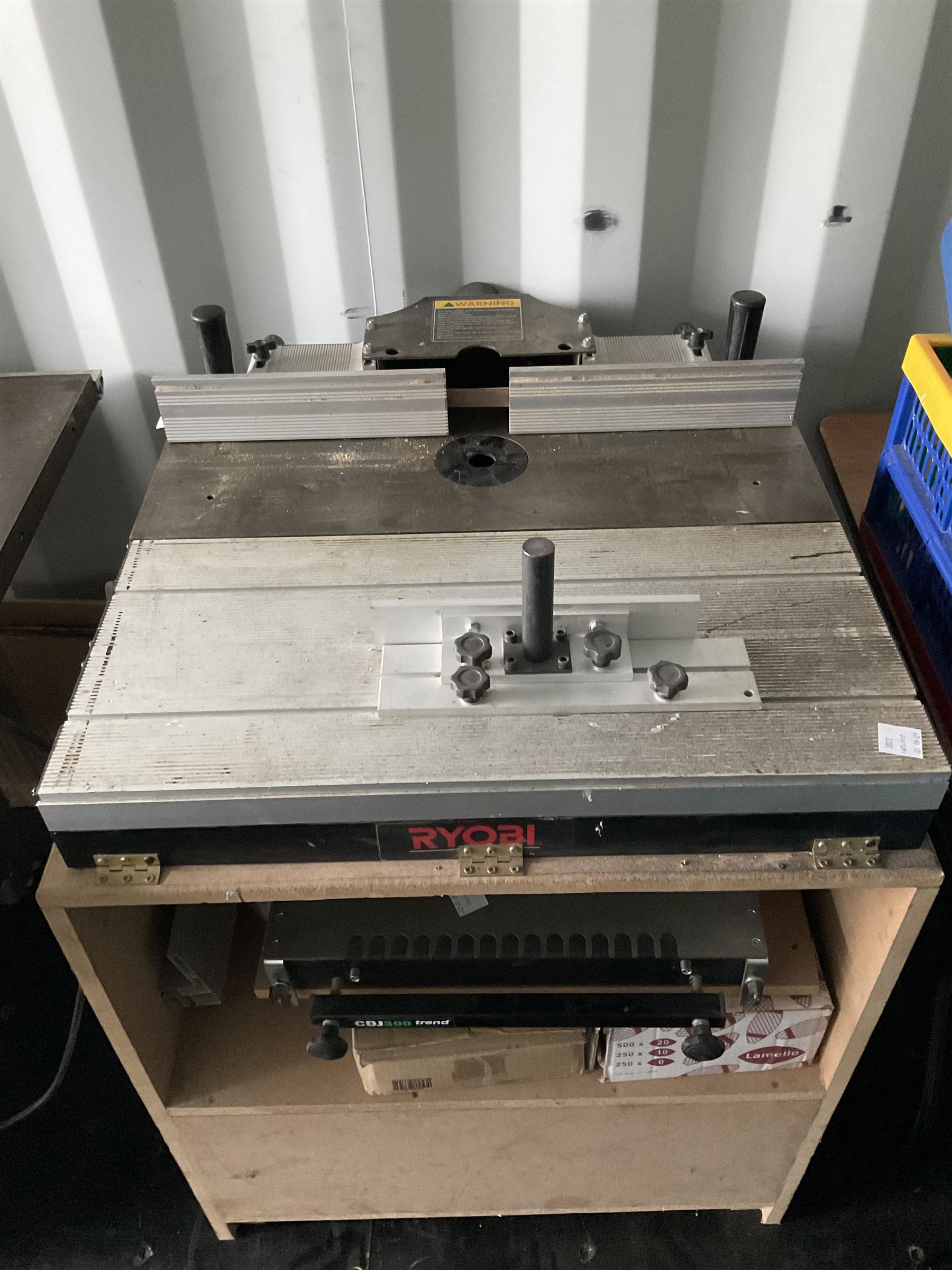 Ryobi router table with router, dewalt biscuit joiner with biscuits, joiners books, clamps etc  - THIS LOT IS TO BE COLLECTED BY APPOINTMENT FROM DUGGLEBY STORAGE, GREAT HILL, EASTFIELD, SCARBOROUGH, YO11 3TX