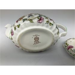 Minton Haddon Hall pattern tea set, comparing teapot, two tea cups and saucers (5)
