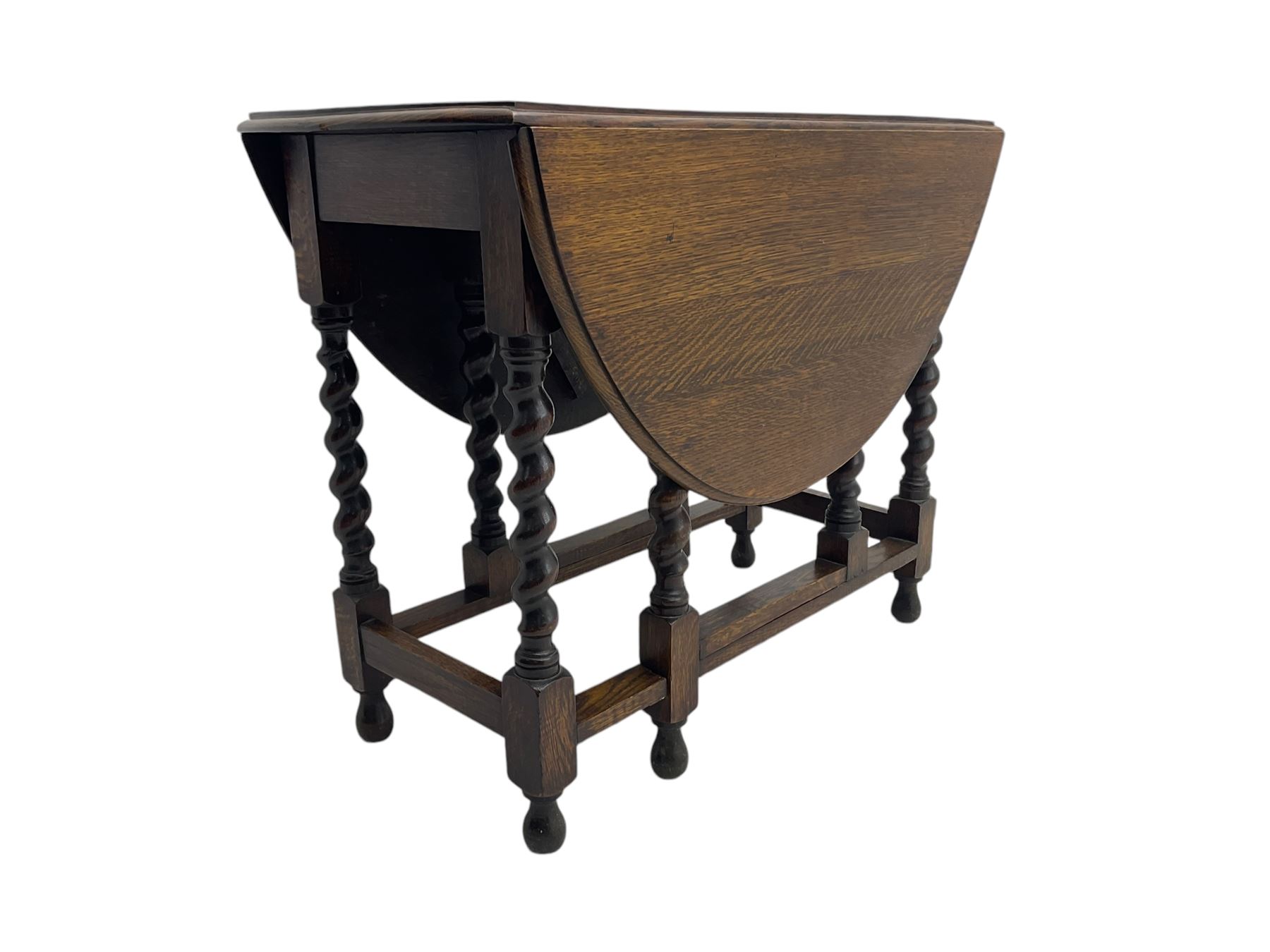 20th century oak drop-leaf dining table on spiral turned supports 