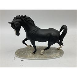 Collection of horse figures, into include ' Down at the farm' by The Leonardo Collection, Brooks & Bentley, black horse on plinth, etc  