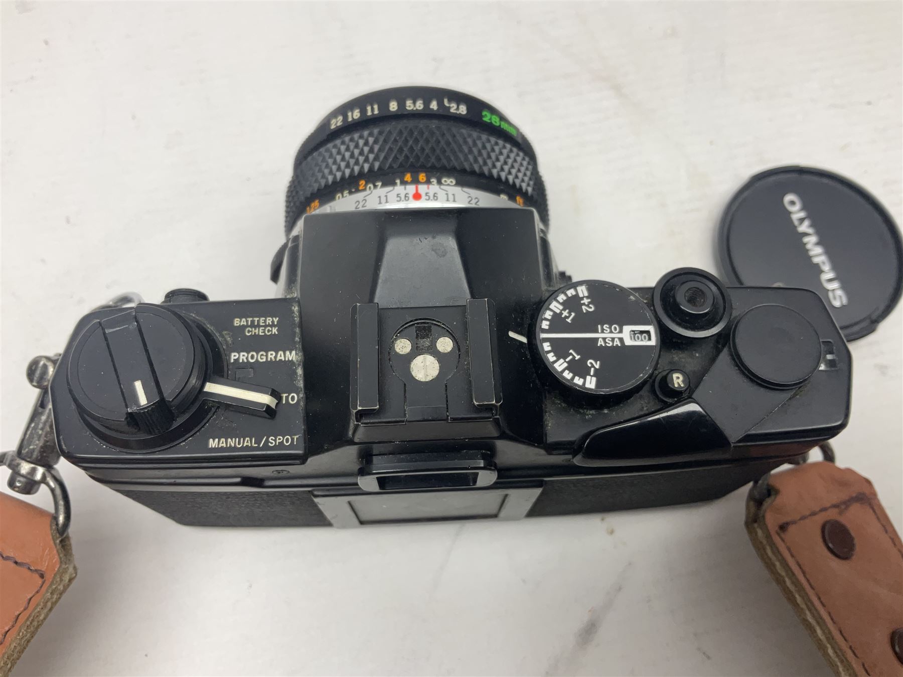 Olympus OM-2 camera body, serial no 1117526, with Olympus OM-System Zuiko Auto-W 28mm 1:2.8'  lens serial no 336591, Olympus OM10 camera body serial no 2392257, with Olympus OM-System Zuiko Auto-Macro 50mm 1:3.5' lens serial no 225784, Soligor C/D mirror lens 1:8 f=500mm' serial no 784035650 together with other camera equipment 