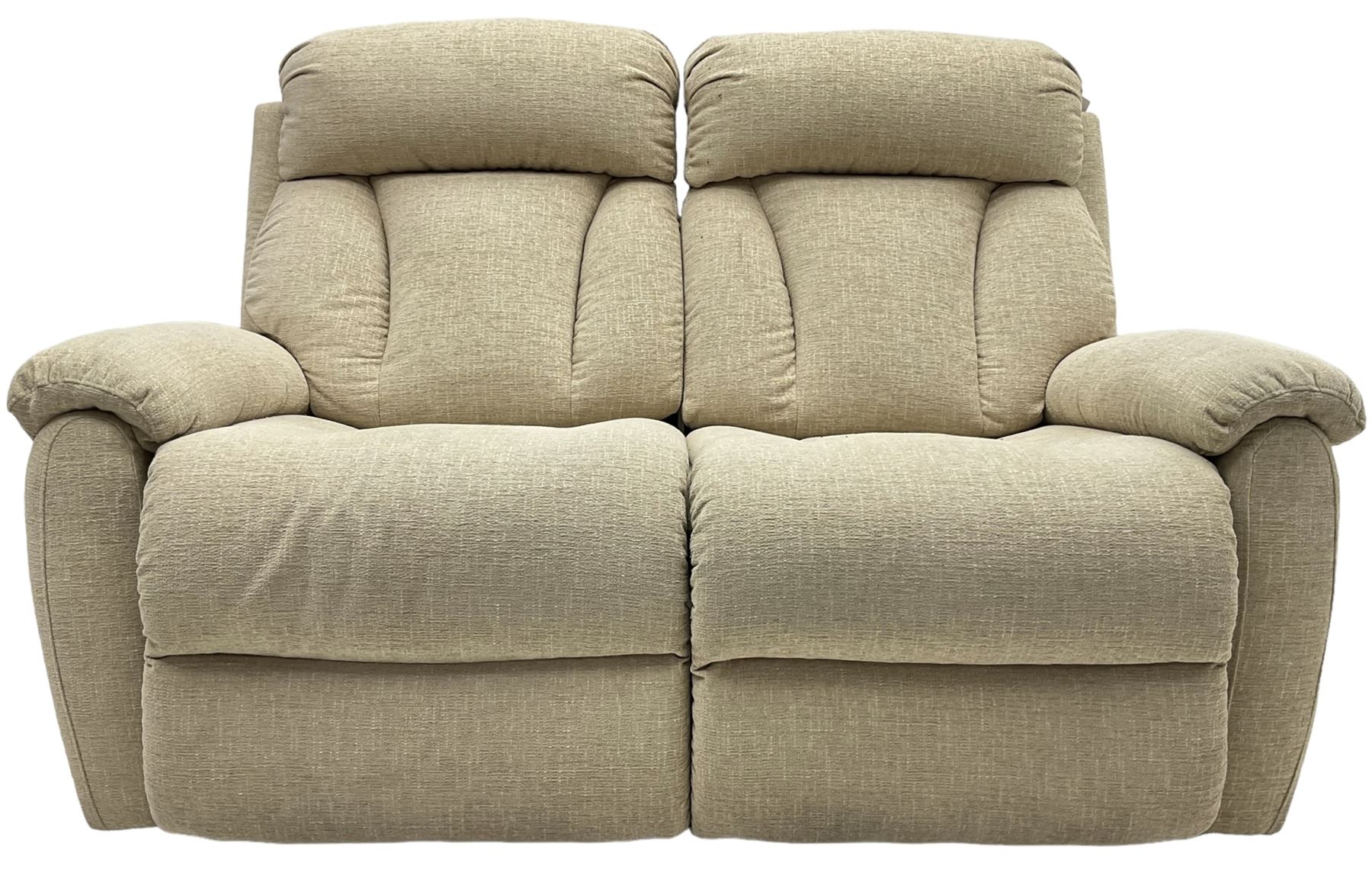 La-Z-boy - two-seat manual reclining sofa upholstered in neutral beige fabric
