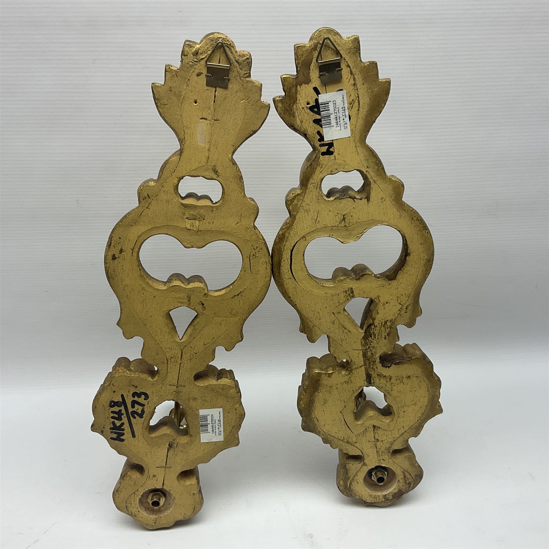 Pair of gilt wood single branch wall sconces, H40cm