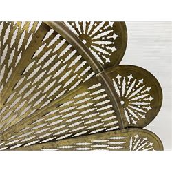 Pierced brass peacock style folding fire screen, with urn finial, H65.5cm