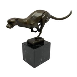 Stylised bronze figure of a running cheetah, H19cm overall