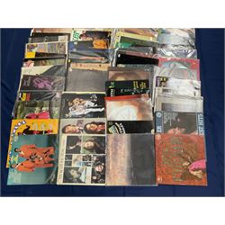 Quantity of vinyl records including Pat Travers 'Makin Magic', Poco 'Legend', Peter Gabriel 'Plays Live', Jethro Tull 'Living In The Past', Joe Cocker 'With A Little Help From My Friends' and other music, approximately 100, in one box