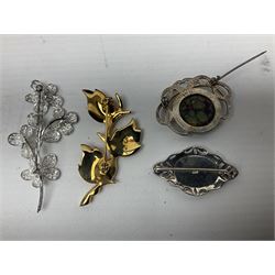 Maurice Lacroix gentlemans quartz wristwatch, 92127, with gold plated case, date apeture and leather strap, together with a Swarovski Crystal bracelet, two silver brooches and two costume brooches