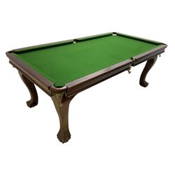 Riley - early 20th century mahogany snooker dining table, slate bed snooker table with dining leaves, on cabriole supports with ball and claw feet; together with accessories 