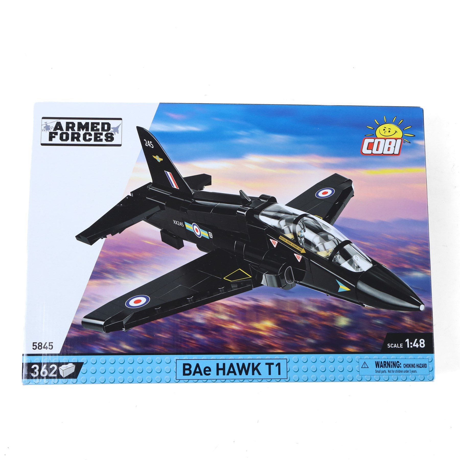Four Cobi Bricks 1:48 scale Armed Forces model aircraft sets, comprising no. 5897 F-4 Phantom II, no. 5907 Lockheed F-104 Starfighter, no. 5845 BAe Hawk T1 and no. 5842 Alpha Jet, all in sealed boxes