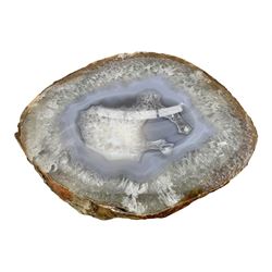 Polished agate geode stone dish, with rough edges, H16cm, L28cm