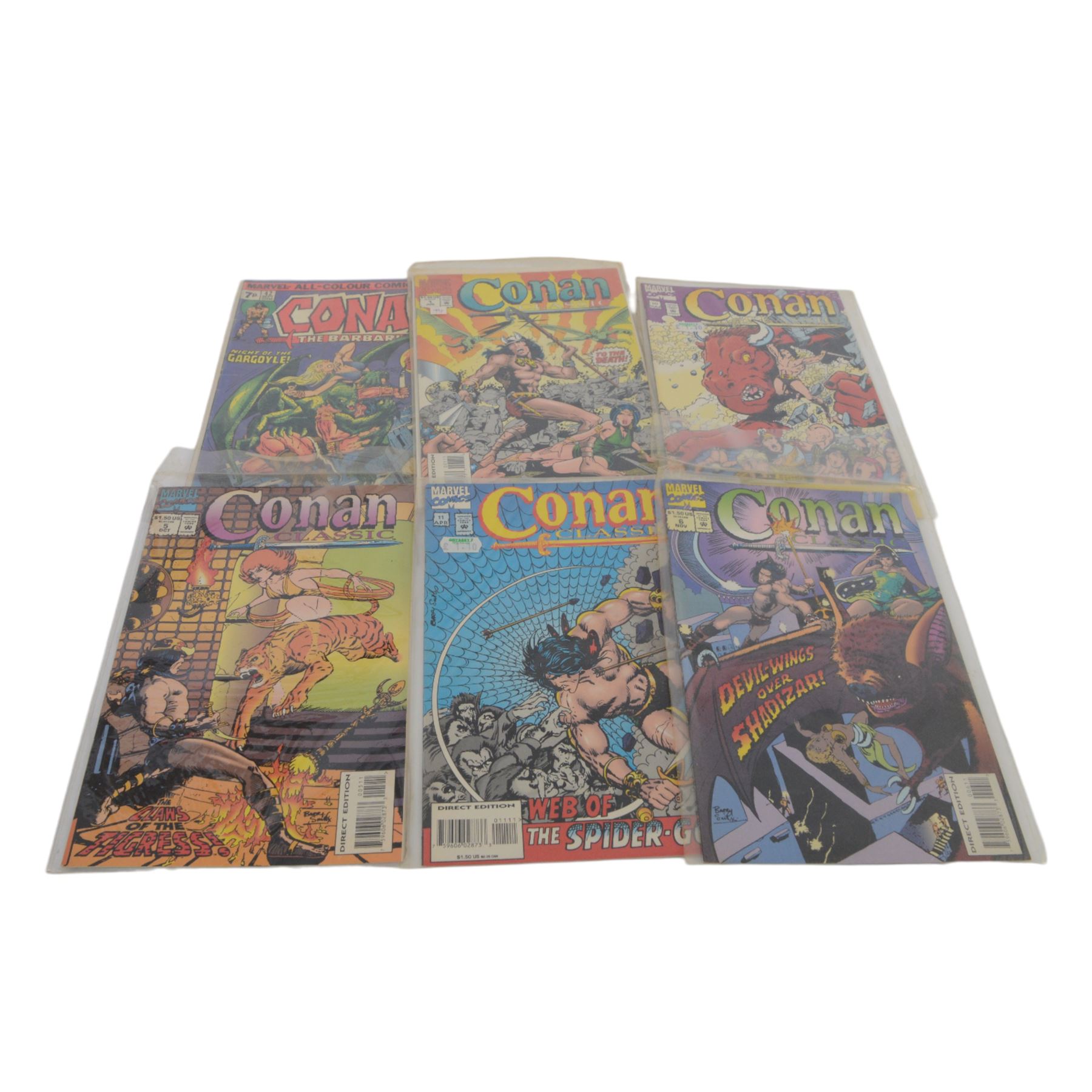 Eighteen Marvel and Curtis Conan the Barbarian comic books, spanning years 1974-1995, comprising 'Conan Classics' #1, #5, #6, #10, #11, 'Conan The Barbarian' issue #42, nine issues of 'The Savage Sword of Conan the Barbarian' issues #1, #2, #4, #9, #16, #21, #22, #24, and one other, 'Super Special The Savage Sword of Conan' and two 'Savage Tales featuring Conan The Barbarian', together with Curtis 'The Rampaging Hulk' #5, 'The Essential Hulk' vol.1 #1-6, X-Men Masterworks Vol. 1, 'Ghost Rider' direct edition, 'The Incredible Hercules', 'Strange Tales Featuring Warlock' #178, 'The Deadly Hands of Kung-Fu #29 and Marvel Graphic Novel 'Dreadstar' no. 3 (26)