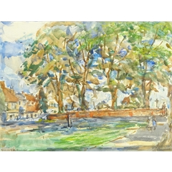  Rowland Henry Hill (Staithes Group 1873-1952): North Yorkshire Village Green, watercolour signed and dated 1945, 23cm x 31cm  DDS - Artist's resale rights may apply to this lot  