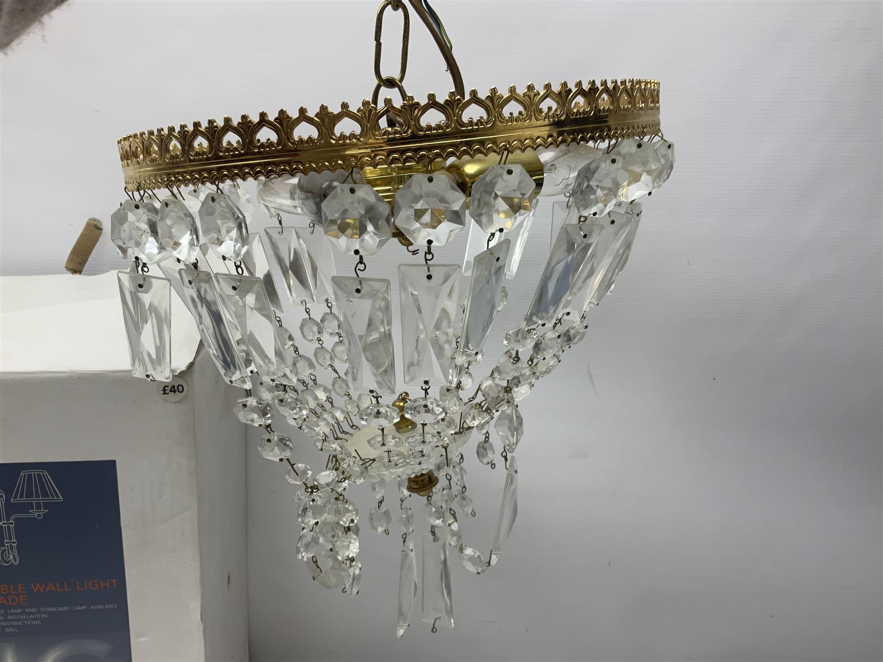 Pair of Marks and Spencer adjustable wall lights, together with a glass chandelier