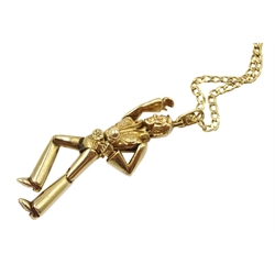 Gold Elvis Presley pendant, on gold flattened curb chain, both hallmarked 9ct