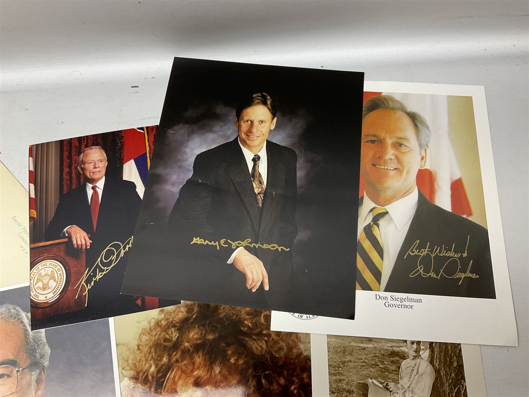 Over five-hundred and fifty autographs and signatures on cards, letters, posters, a book, photographs etc including Jefferson Davis, Lyndon B. Johnson, Orson Welles, Mary Pickford, Mickey Rooney, Peter O'Toole, Julie Andrews, Debbie Reynolds, Diana Dors, Alain Delon, Christiaan Barnard, Monica Lewinsky, Clifford Bax, Dom Mintoff, Pierre Trudeau, Margaret Truman, Marie Stopes, Havelock Ellis, Alfred Piccaver, Elisabeth Schumann, James Doolittle, Will Hays, Jesse Lasky, Billie Whitelaw, Megan Lloyd George, Leni Riefenstahl, Princess Anne & Captain Mark Phillips, Princess Alexandra of Kent & Angus Ogilvy, Prince & Princess Michael of Kent, Laurence Olivier, Leslie Caron, Lillian Hellman, Roddy Doyle, Max Mosley, Charlton Heston, Jerry Lewis, Jeremy Brett, Tallulah Bankhead, Russell Braddon, Marc Chagall, Roy Jenkins, Beatrice Webb, Olave Baden-Powell, Samuel Hoare, Leslie Hore-Belisha, Amelita Galli-Curci, Joan Miro, Tony Blair, Beryl Cook, Giles etc