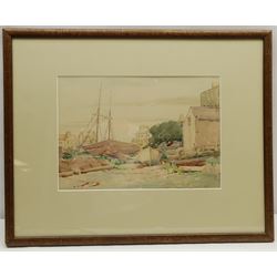 Mary Victoria Jump (British 1897-1989): 'A Quiet Corner' - Boats near Liverpool, watercolour signed, titled verso on exhibition label 24cm x 34cm