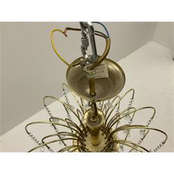 1970s Italian Murano waterfall gilt chandelier, with slim curved branches decorated with faceted droppers on three tiers with central cylindrical column, approx H40cm excl fitting