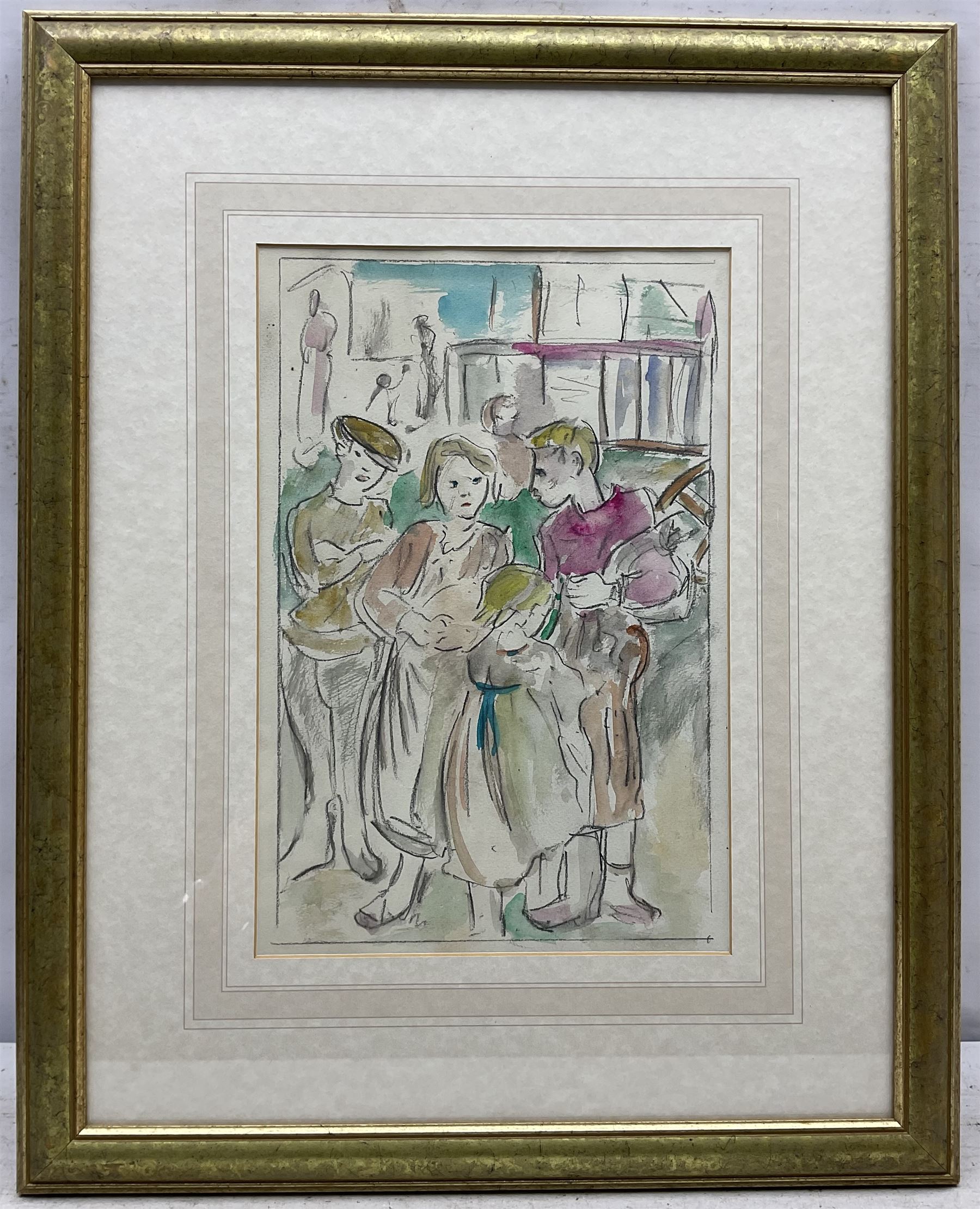 Dame Laura Knight (Staithes Group 1877-1970): Study of Young Figures, watercolour and pencil unsigned, cut signature verso 30.5cm x 20cm