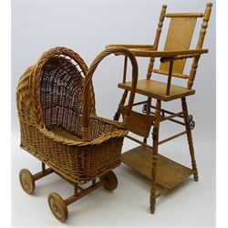  Childs wicker dolls stroller and metamorphic high chair (2)  