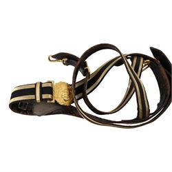Early 20th century Royal Navy officers full dress bicorn hat, belt and epaulettes, the bicorn in black with gilt wire side and RN button, bullion work to each end marked to the interior with Gieves makers mark, all housed in fitted case