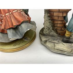 Four Capodimonte figures, comprising Shoemaker by T Galli, Tramp on Bench by Roby B, The Fiddler by Maria Angela, and Gypsy Dancers by Sandro, each with accompanying certificate, plus a Beswick matt glazed horse, and small Beswick pheasant. 