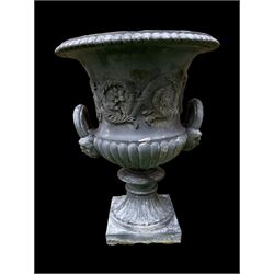 Pair of Victorian ornate cast iron garden urns, painted in grey finish - THIS LOT IS TO BE COLLECTED BY APPOINTMENT FROM DUGGLEBY STORAGE, GREAT HILL, EASTFIELD, SCARBOROUGH, YO11 3TX