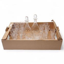 Set of seven Stuart crystal wine glasses with etched leaves and step cut stems, nine match...