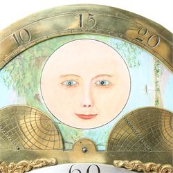 18th century longcase clock movement, the steel and brass dial inscribed Porthouse, Darlington, eight day with moon roller and centre calendar, seconds ring 44cm x 31cm