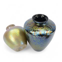 Royal Brierley iridescent glass vase of tapering form, together with another Royal Brierley vase, Alum Bay vase and other iridescent glass items 