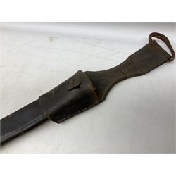 German Model 1898/05 saw-backed 'butcher's' bayonet, the 36.5cm fullered steel blade marked 'Erfurt' under a crown; cross-piece numbered 21. P. 3. 94.; in steel mounted leather scabbard with frog L57cm overall