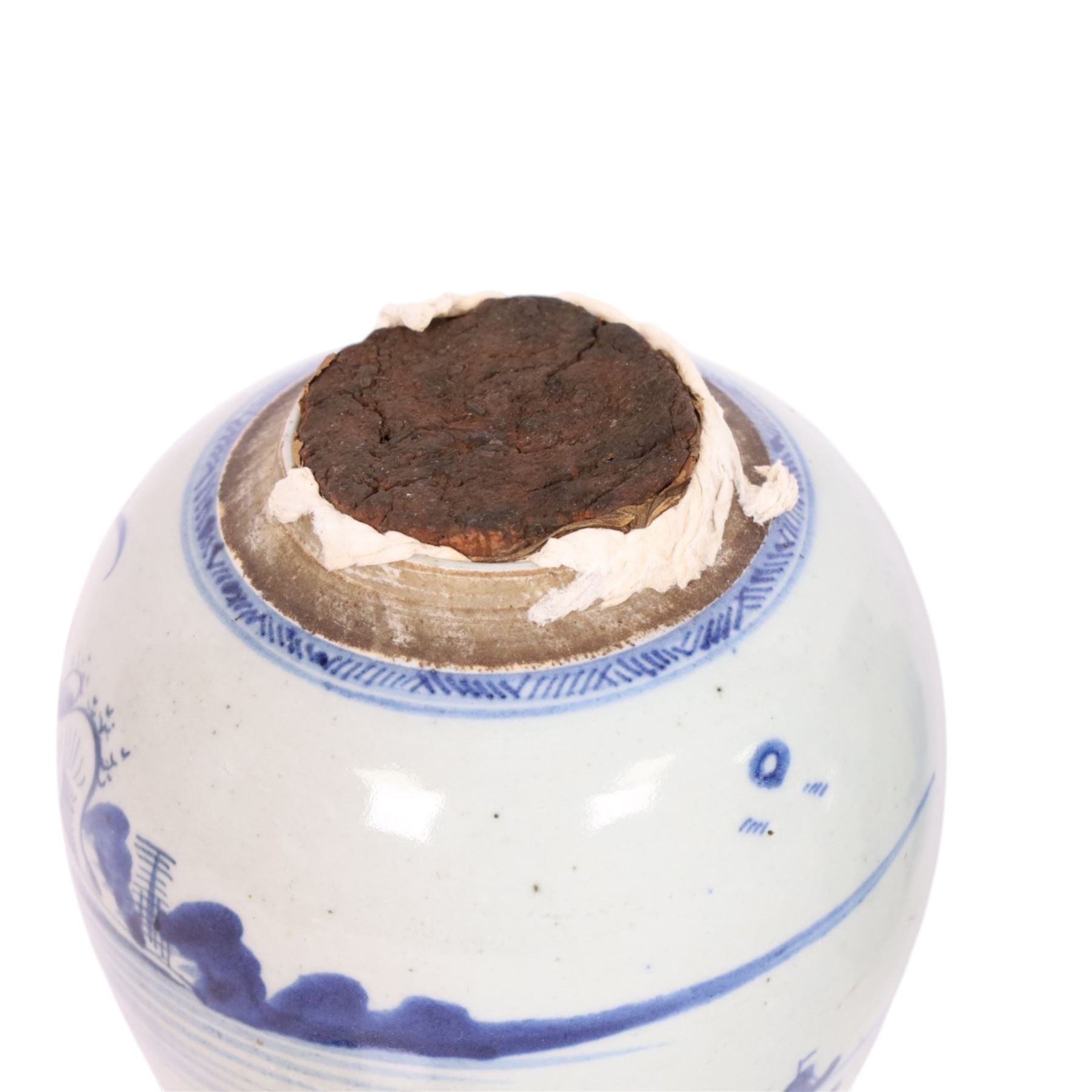 19th-century Chinese Export ginger jar,  decorated with landscape with pagodas, together with Chinese export jug, with similar decoration, jug H22cm 
