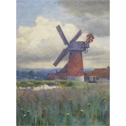  Attrib. Arthur Claude Cooke (British 1867-1951): 'Landscape with Windmill', watercolour unsigned, label verso 27cm x 20cm  