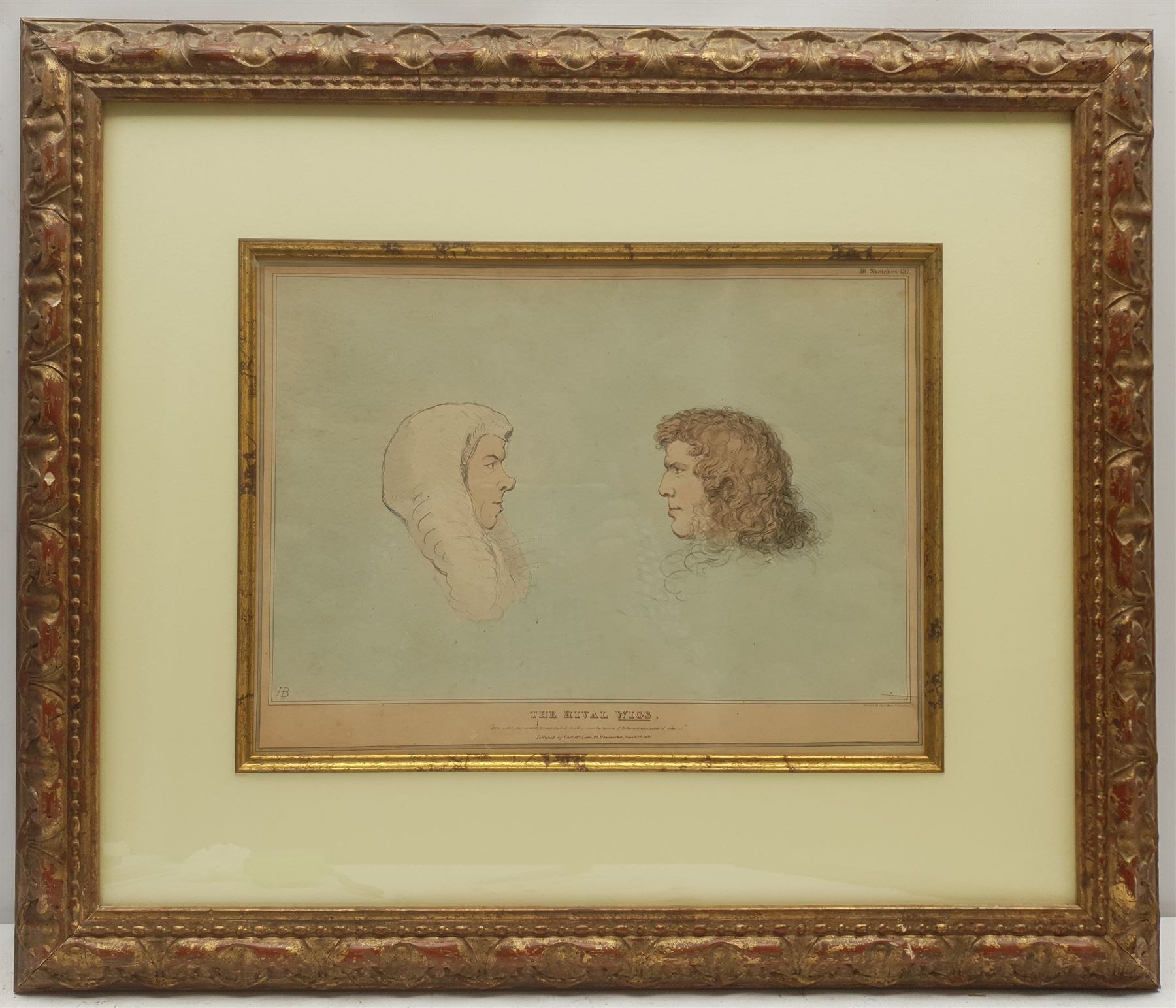 John 'HB' Doyle (British 1797-1868): 'The Rival Wigs' - Henry Brougham, 1st Baron Brougham and Edward Law, 1st Earl of Ellenborough, hand-coloured lithograph pub. Thomas McLean 1831, 28cm x 37cm