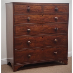  George III mahogany chest, rectangular top with reeded edge, two short and four long graduating drawers, bracket feet, W118cm, H129cm, D52cm  