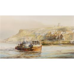 David C Bell (British 1950-): ‘Local Fisherman Arriving Whitby’, watercolour signed, title...
