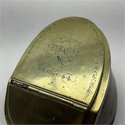 Mounted horse hoof inkwell with brass lid inscribed 'a favorite horse late the property of Megg Wright & formerly belonging to col Maister, H7cm