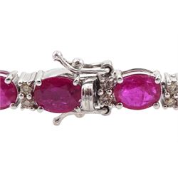 18ct white gold oval ruby and diamond bracelet, total ruby weight approx 9.15 carat